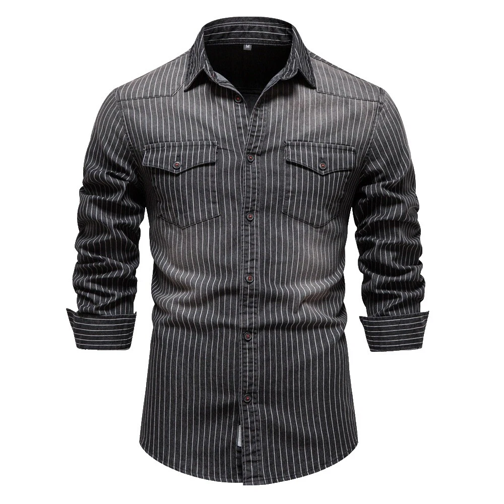 Regular Size Striped Sleeveless Casual Button-Down Shirts for Men