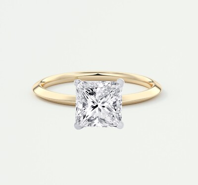 IGI E/VVS 1.25 Ct Princess Cut Lab Created Grown Diamond 18K Yellow ...