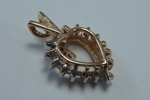 14K Yellow & White Gold Heart Shaped Ruby and Diamond Pendant - Picture 3 of 4