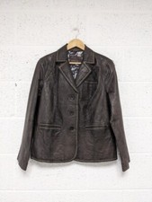 Betty Barclay Lambskin Leather Blazer Jacket Brown Button Up New - Uk 18