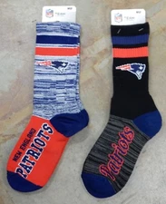 2 Pack NFL New England Patriots Socks Gift Dress Medium Script Deuce Retro Crew