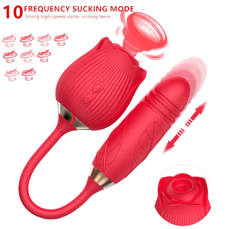 Rose Clit Pump Sucking Vibrator G-Spot Thrusting Dildo Adult Sex Toy for Women eBay