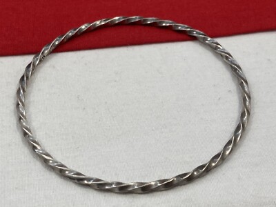 Vintage SIGNED MODERNIST TWISTED Solid Sterling Silver 925 BANGLE