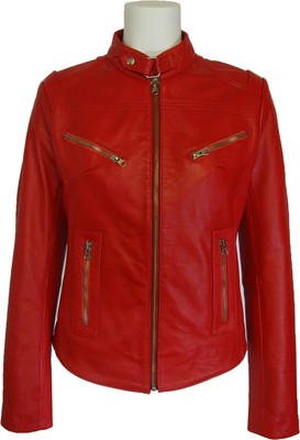 Real Leather Red Short Fashion Jacket 