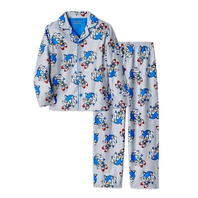 Boys Sonic the Hedgehog Pajamas Set Sz 10 Button Coat Shirt Pants Poly Flannel