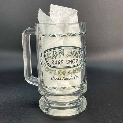 Ron Jon Surf Shop Cocoa Beach FL Vintage Clear Glass Mug Stein Tiki Bar - Picture 2 of 8