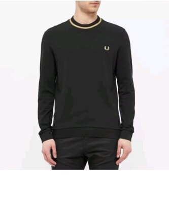 Fred Perry Reissues Long Sleeve Crew Neck Pique T-Shirt in Black