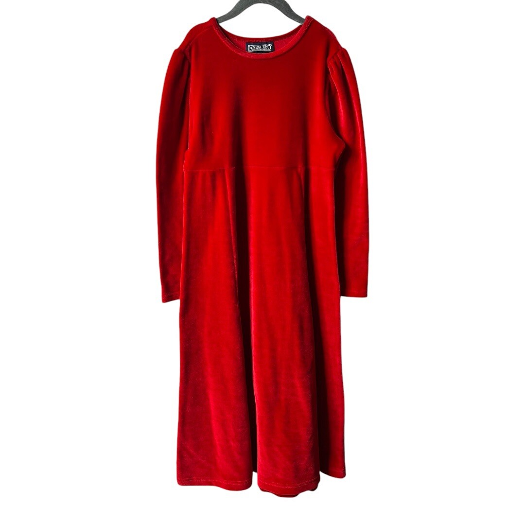 Lands End 90s Vintage Red Velvet Christmas Girls Dress Sz