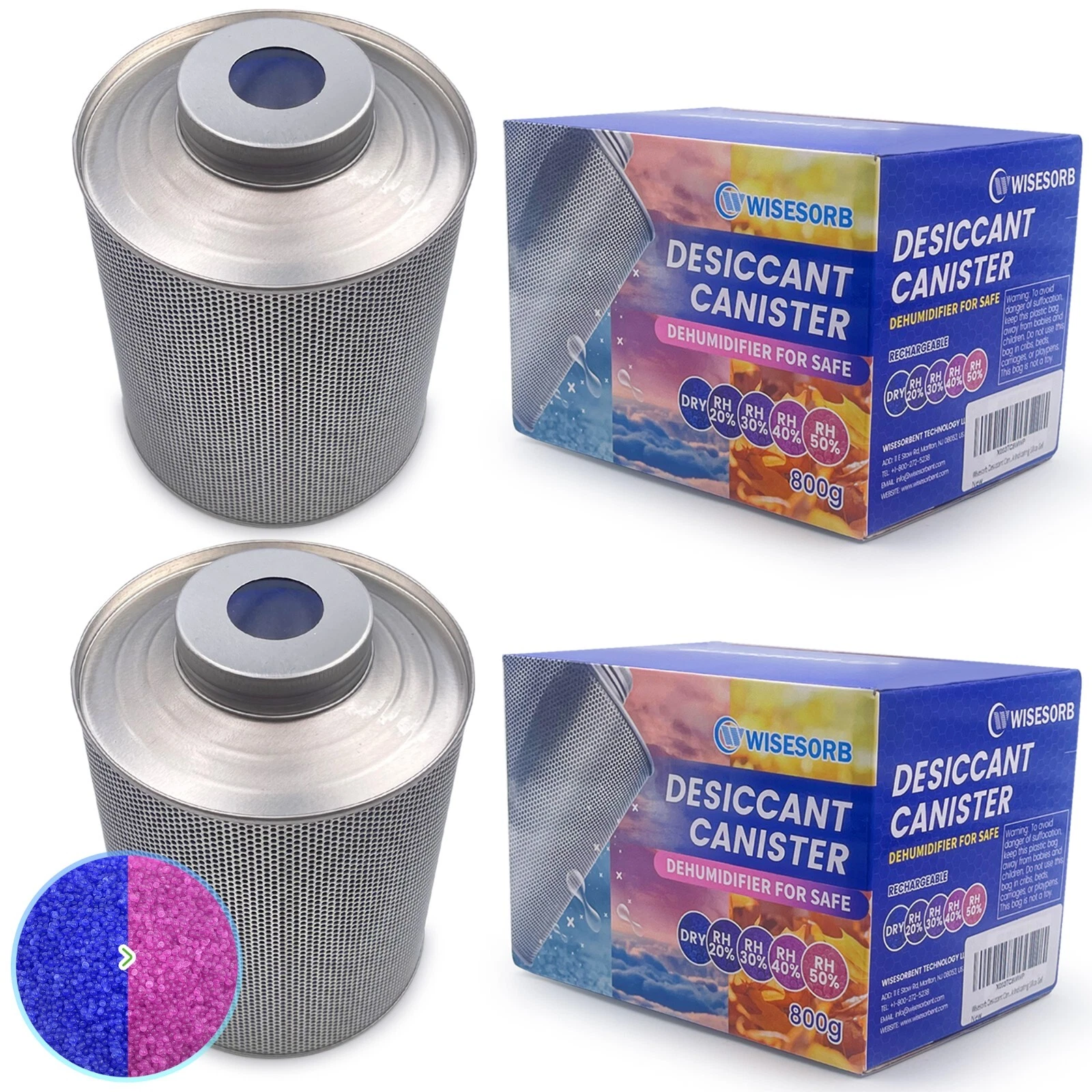 2Pcs 800 Gram Silica Gel Reusable Desiccants Canisters, Gun Safe Dehumidifier