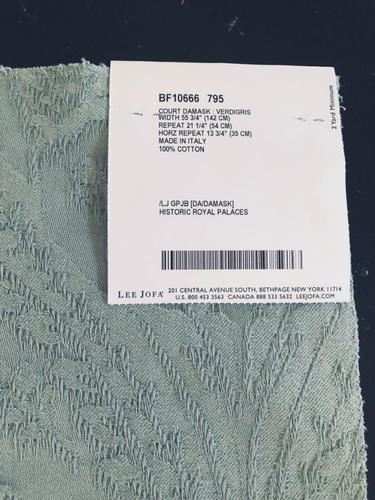 GP & J BAKER Court Damask in Verdigris 17 1/2" Embroidered Cotton Fabric Sample - Picture 3 of 3