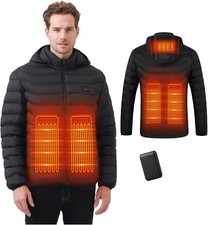 Manteau Chauffante Homme Amovible Cap, Veste Chauffante électrique Avec Quad Control 24 Zone Chauffage Chaud, Zip Open USB Rechargeable Manches Longues Manteau à Capuche Hiver Manteau Doudoune