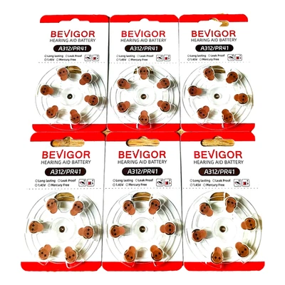 BEVIGOR ORIGINAL A 312 (BROWN) PR41 Hearing Aid Batteries x 6 (SIX) packs =36 Batteries