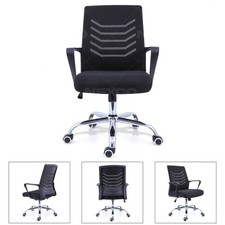Black Mesh Office Chair Adjustable Height Padded Seat Caster Wheels Study Chair