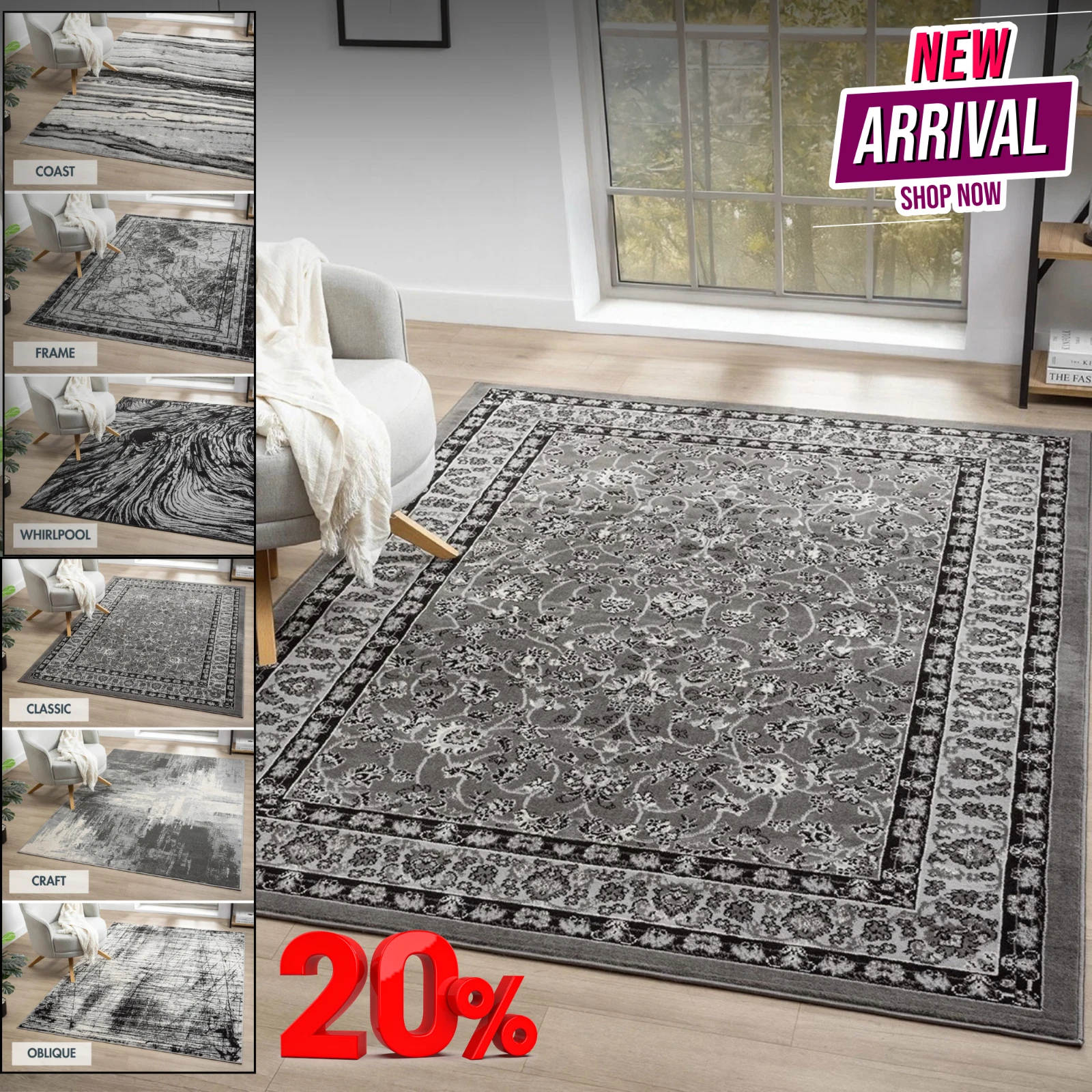 Obsidian Low Pile Rugs Hallway Runners Modern Rug Living Room Abstract Area Rugs
