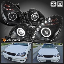 Black Fits 1998-2005 Lexus Gs300 Gs400 Led Strip Projector Headlights Lamp 98-05