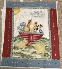 Vintage 90s Out of Print Noah's Ark Nursery Baby Quilt Fabric Panel 36" x 44"