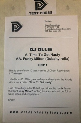 DJ Ollie - Time To Get Nasty - UK Promo 12'' Vinyl - 2008 - Direct Recordings