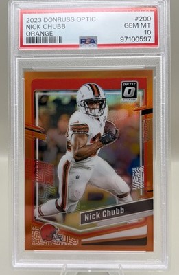 2023 Panini Donruss Optic Nick Chubb #200 Orange Prizm /249 PSA 10 Browns