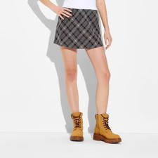 Women's Plaid Mini A-Line Skort - Wild Fable Gray Plaid Size Large Pull On