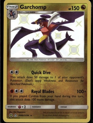 Garchomp Shiny Holo Rare Hidden Fates Shiny Vault SV40/SV94 Dragon Pokemon Card