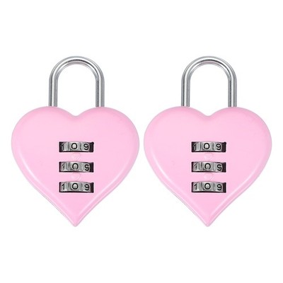 2 Pack Combination Locks Heart Shape Password Padlock Love Locker Lock Pink