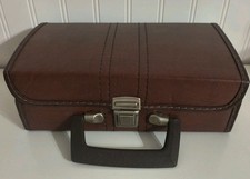 Vintage Hard Shell Case For 12 Audio Cassette Tapes Retro 70s Brown Handle Clip