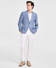 Tommy Hilfiger Modern-Fit Linen Blend Sport Coat Men's 40R Light Blue Buttoned