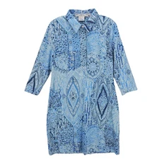 GRETCHEN SCOTT Everywhere Dress Blue Geometric Pattern 3/4 Sleeve Stretch MEDIUM