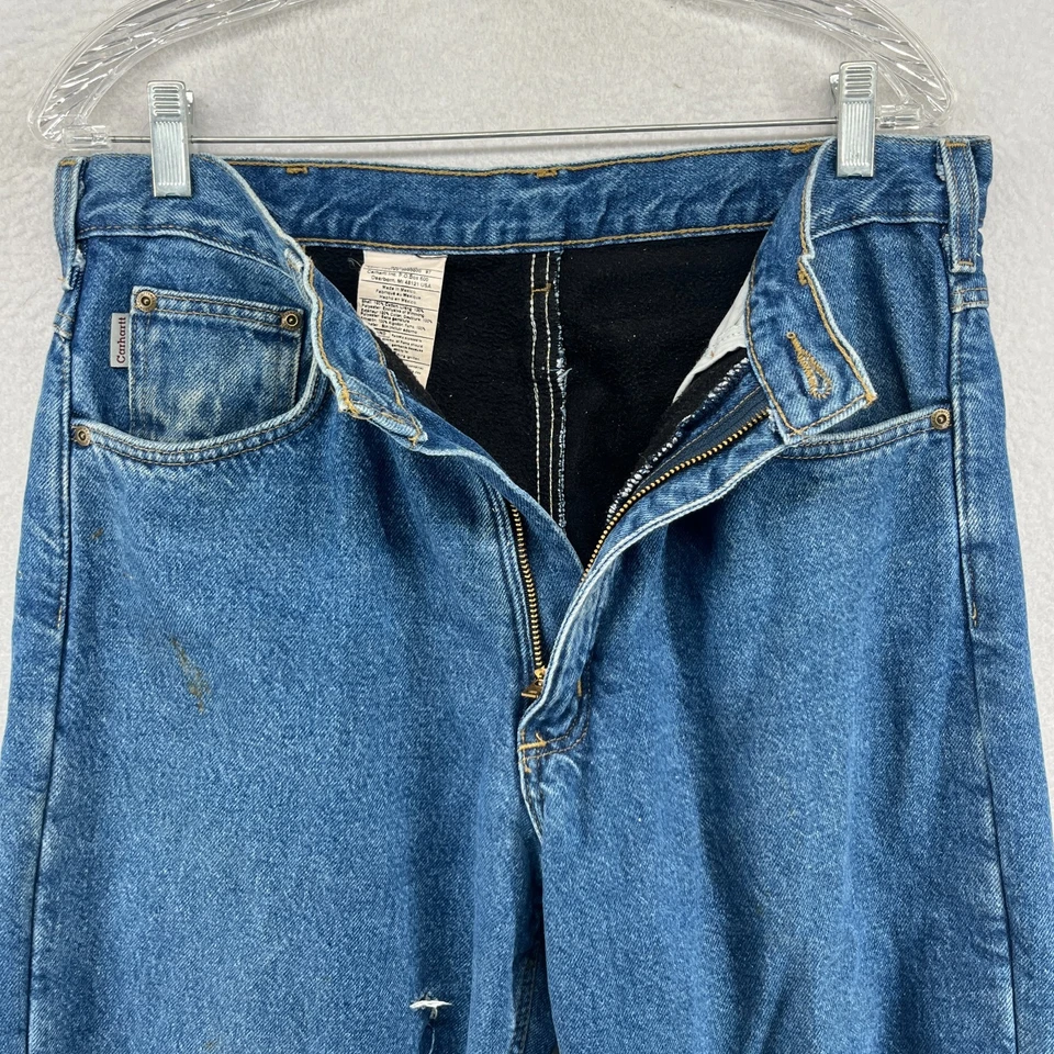 Pantalones de mezclilla CARHARTT para hombre 32x34 B155 calce relajado forrados de lana algodón azul Foto 4 de 4