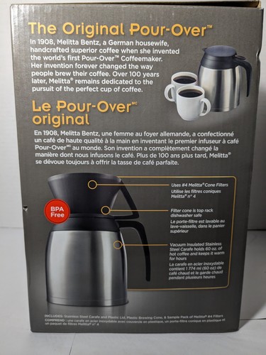 Melitta Pour-Over Brewer & Stainless Steel Carafe Set 60 oz/10 cup Size - Picture 3 of 4