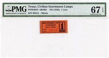 USA WWII POW Camp Chit, TXI-33-1-1 Mexia, TX 1 Cent Prisoner of War-PMG 67 EPQ