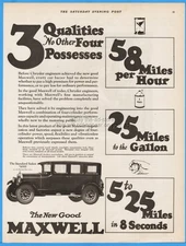 1925 Maxwell Standard Sedan Motor Car Antique Automobile 3 Qualities 58 MPH Ad