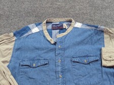 Vintage Wrangler Shirt Mens 17-35 Blue Long Tails Long Sleeve Button
