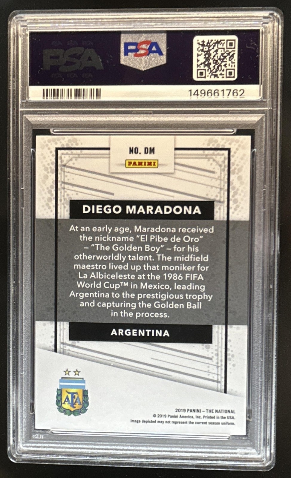 2019 Panini The National Diego Maradona Legends Magnetic Fur #/99 PSA 9 view 2
