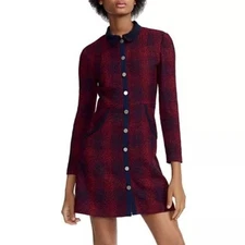 NWT Maje Renitia Tweed Mini Shirt Dress Red Navy Plaid Tartan Sz 3