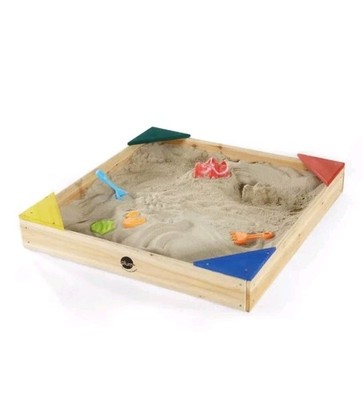 Plum Play - Junior Naturholz Holz Sandkasten - mit Sitzen und Bezug neu