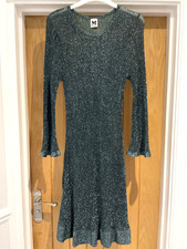 M Missoni Green Sparkle Metallic Long Sleeve Knit Midi Dress Size IT44 UK14