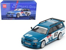 Nissan Stagea RHD Blue with White Sides 1/64 Simon's Garage #62 by Pop Race