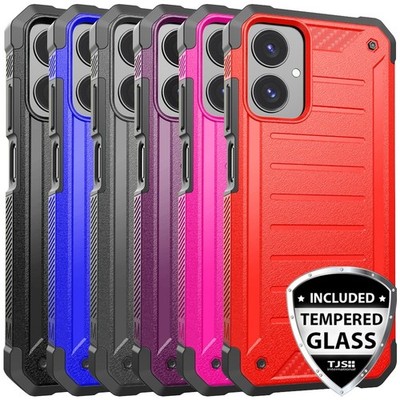 For AT&T Propel 3 5G Case Tough Lined Hybrid Protection Corners +Tempered Glass