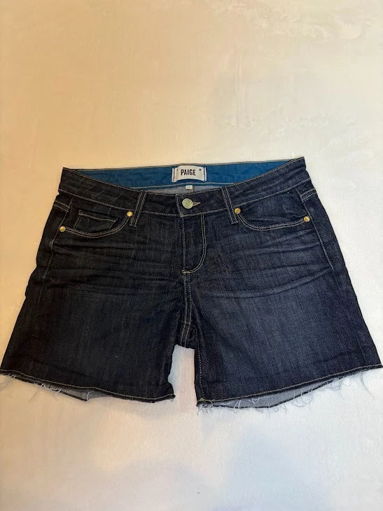 Paige Denim Shorts Size 26 Dark Wash Raw Hem Inseam 4.5"