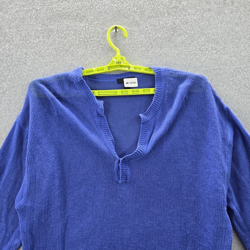 Suéter J.crew Mujer L Azul Lino Manga Larga Tejido Cuello en V Pullover Foto 4 de 4