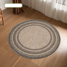 120 120cm 1pc Round Flannel Printed Area Mat - Beige  Brown Geometric Pattern,