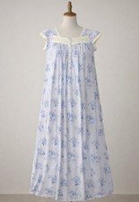 Eileen West Womens Cap Sleeve Blue Floral Nightgown Modal Lace Detail Medium