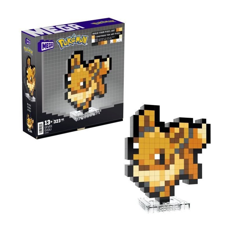 Pokémon Évoli en pixel art Mega à construire pour décorer un bureau de gamer