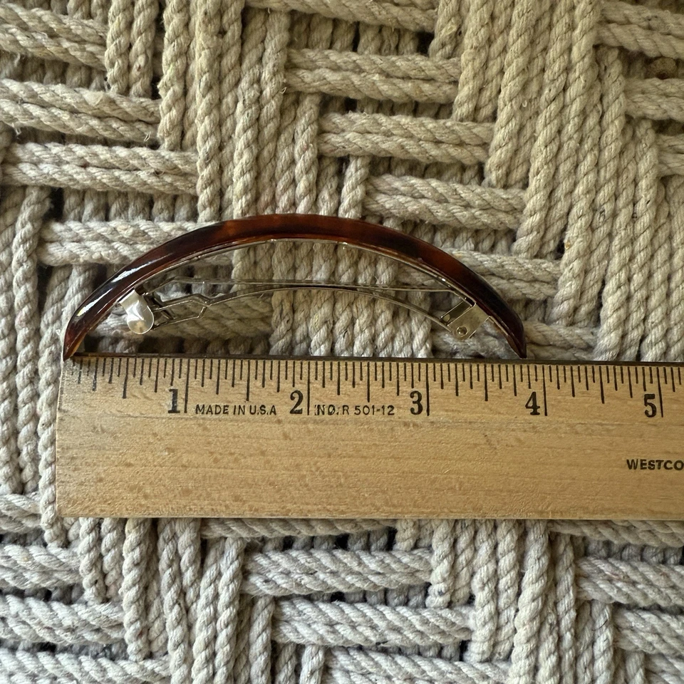 "Corche de resorte de 3,75"" pinza de pelo curvada de color marrón tortuga vintage años 80" Foto 4 de 4