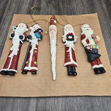 Set of 5 Resin Santa Claus Ornaments 6" Tall Skinny Figurines Christmas Holiday