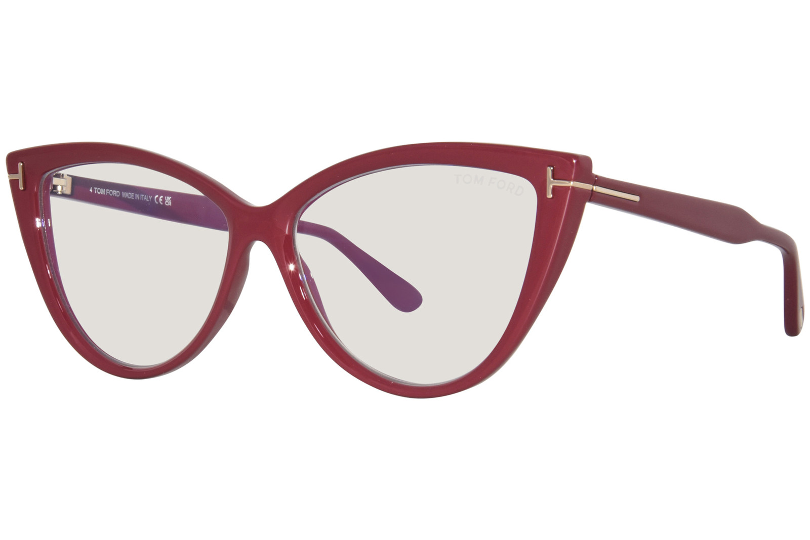 Tom Ford TF5843-B 074 Eyeglasses Women's Shiny Bordeaux Full Rim Cat Eye 56mm