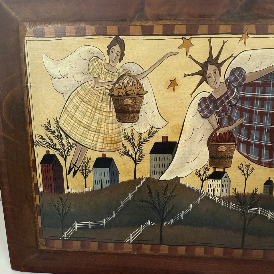 Arte popular David Harden de colección ángeles corazones y estrellas impresión en madera 19" arte de pared raro Foto 3 de 4