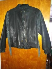 Vintage Women's Harley Davidson  Black Leather Fringe Motorcycle Jacket Size 36