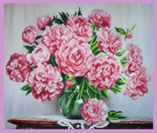 Bead embroidery kit Bouquet of pink peonies hand embroidery needlework kit